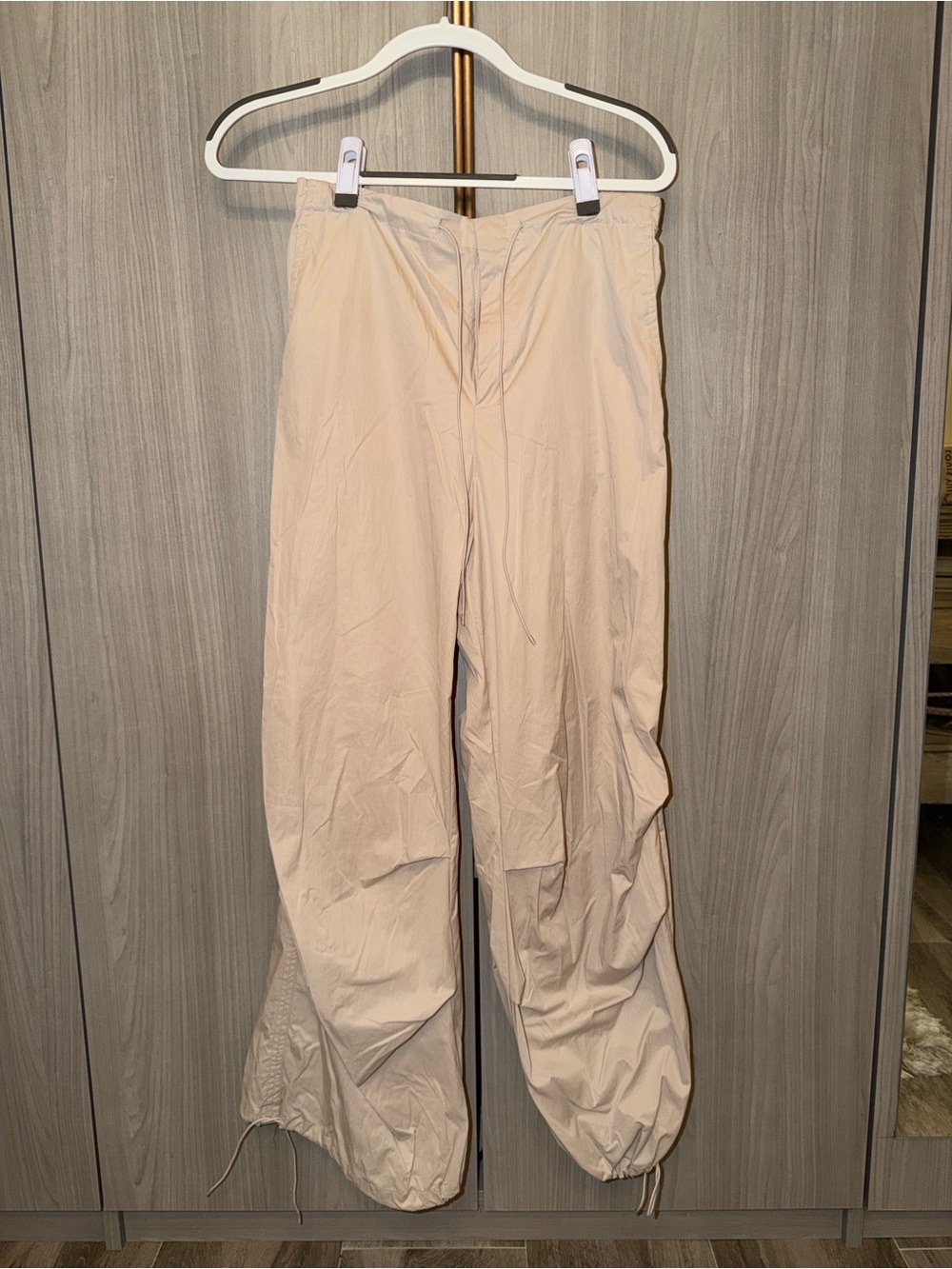 Zara Light Beige Drawstring Hem Pants